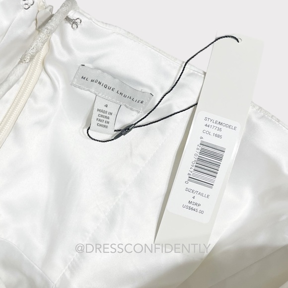 NWT MONIQUE LHUILLIER Spaghetti strap Metallic Jacquard Midi Dress - Ivory - Picture 16 of 16